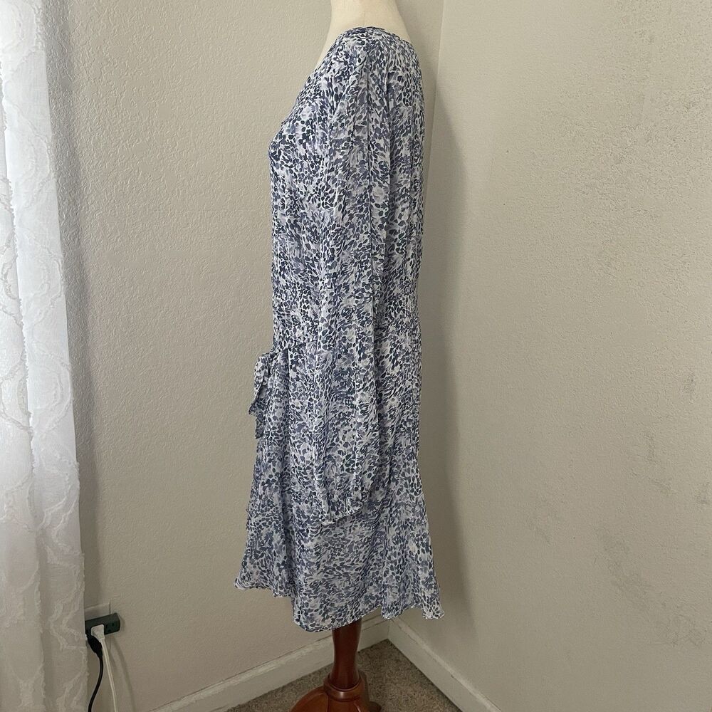 Express Women’s xL Floral Dress Short Tie Waist Blue Chiffon Long Sleeve Girly - Picture 5 of 11